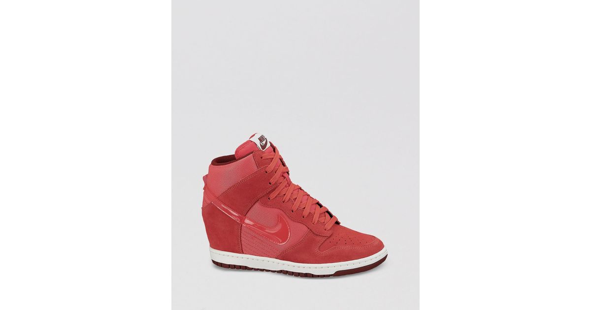 Nike Lace Up High Top Wedge Sneakers Womens Dunk Sky Hi Essential in Red - Lyst