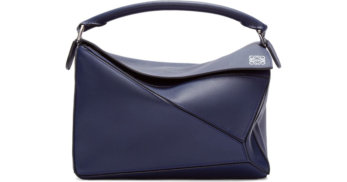 Loewe Navy Leather Puzzle Bag in Blue 