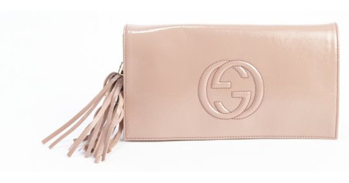 Lyst Gucci Blush Pink Patent Leather Tassled Soho Large Clutch in Pink