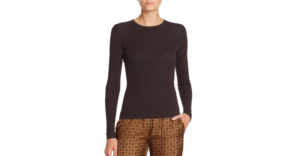 Michael Kors Featherweight Ribbed Cashmere Sweater in Chocolate (Brown) - Lyst