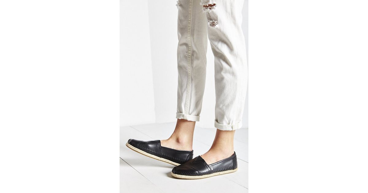 toms black leather espadrilles