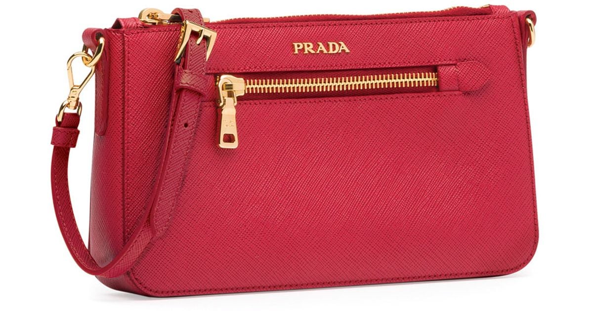 Prada Saffiano Small Zip Crossbody Bag in Red Lyst