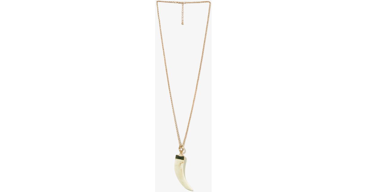 Forever 21 Faux Ivory Tusk Necklace In Cream Gold Metallic Lyst - Ivory Tusk Pendant Necklace
