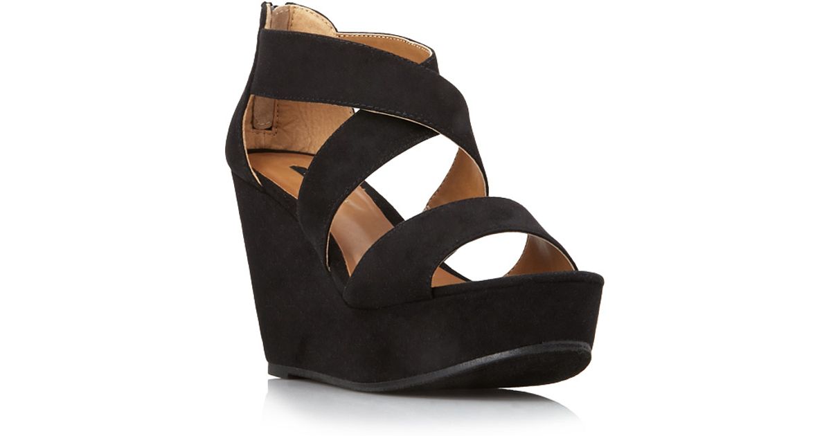 black strappy wedge shoes