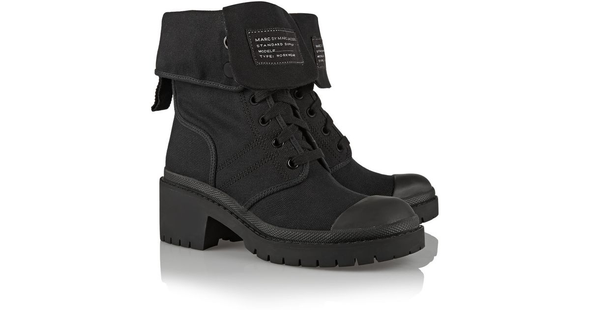 black canvas ankle boots