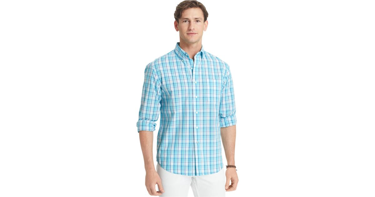 Izod Lightweight Poplin Plaid Shirt in 