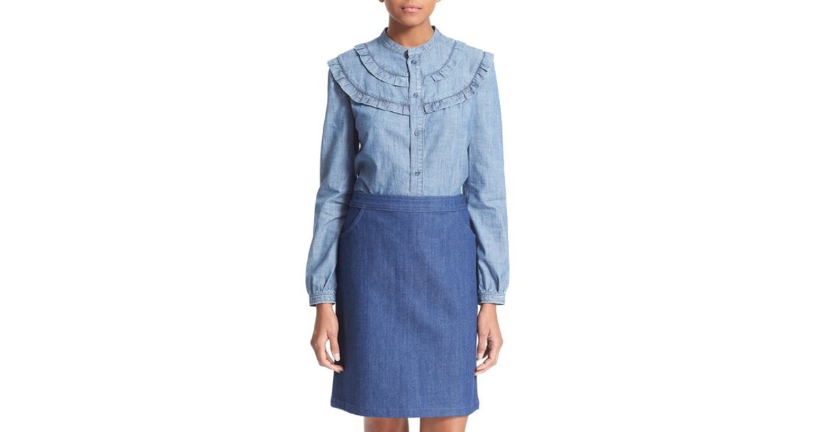 Stevy Skirt a p c stevy ruffle chambray top in blue lyst Stevy Skirt a p c stevy ruffle chambray top in blue lyst