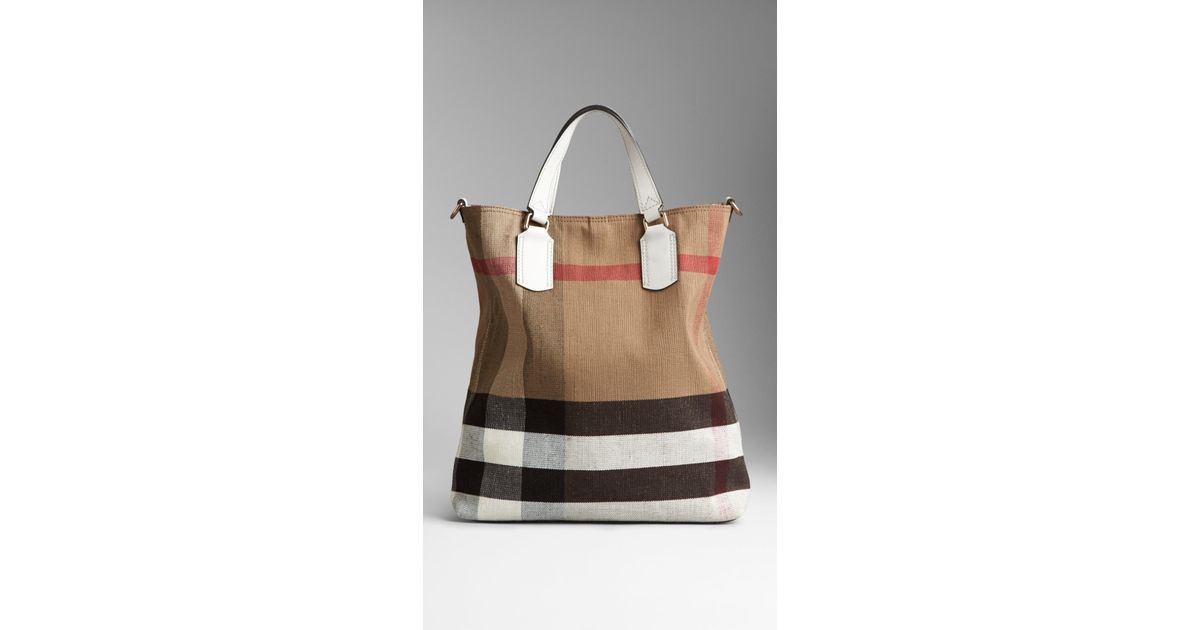 Burberry Medium Canvas Check Tote Bag in Brown