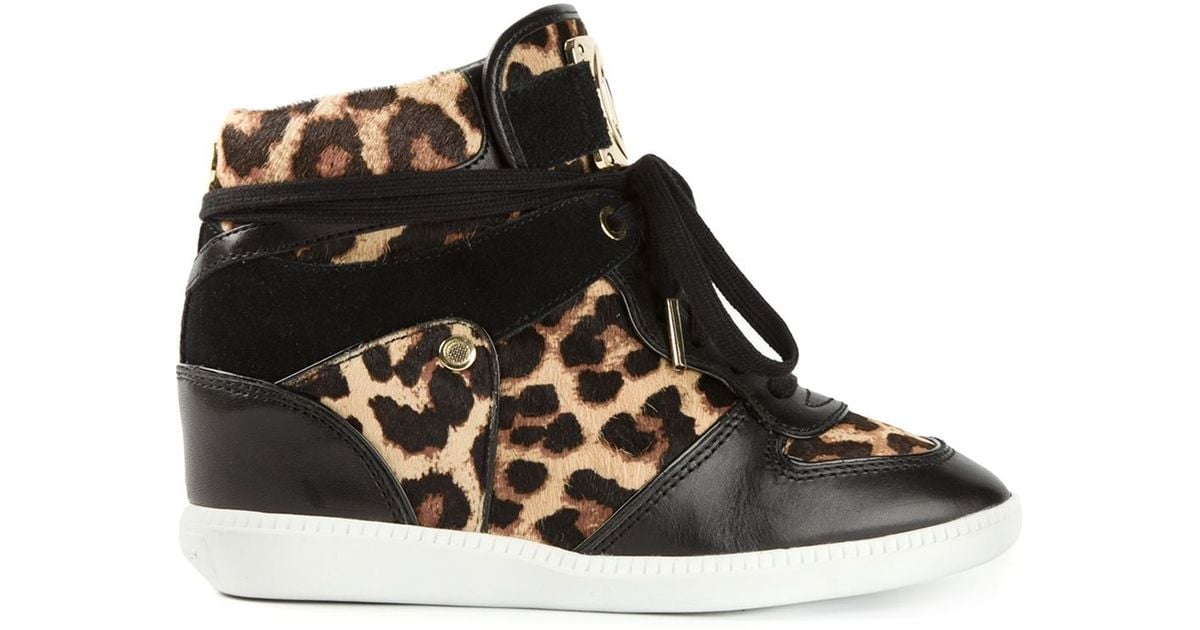 MICHAEL Michael Kors Leopard Print Concealed Wedge Sneakers in Black | Lyst