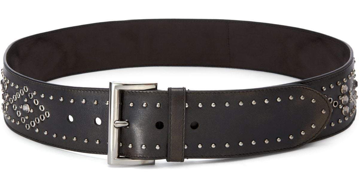 Prada Studded Wide Leather Belt in Black | Lyst  