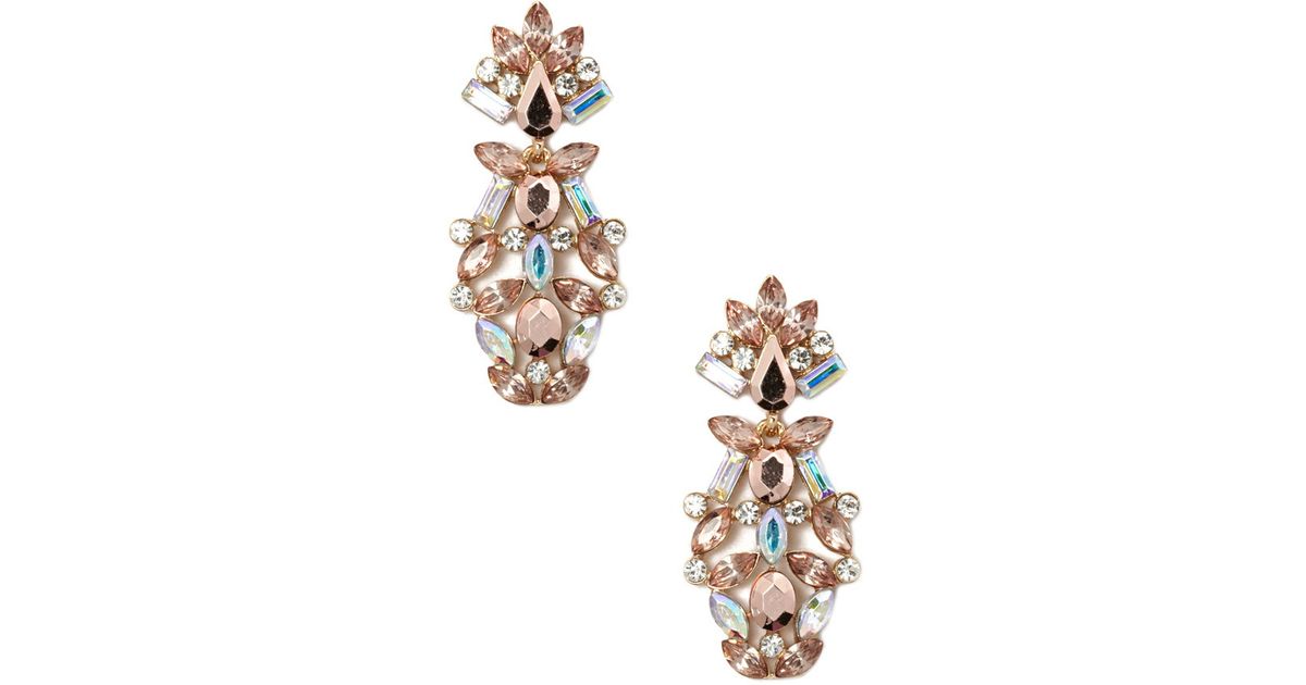 Lyst Forever 21 Faux Gemstone Chandelier Earrings In Metallic