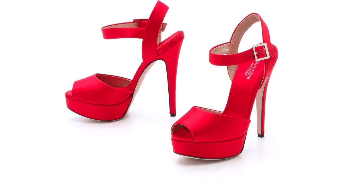 red satin platform heels