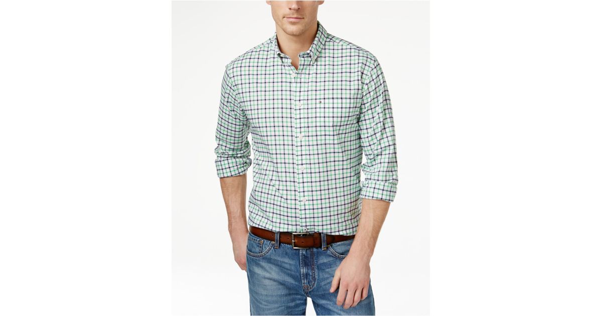 tommy hilfiger green plaid shirt