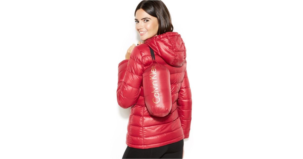 calvin klein red puffer jacket