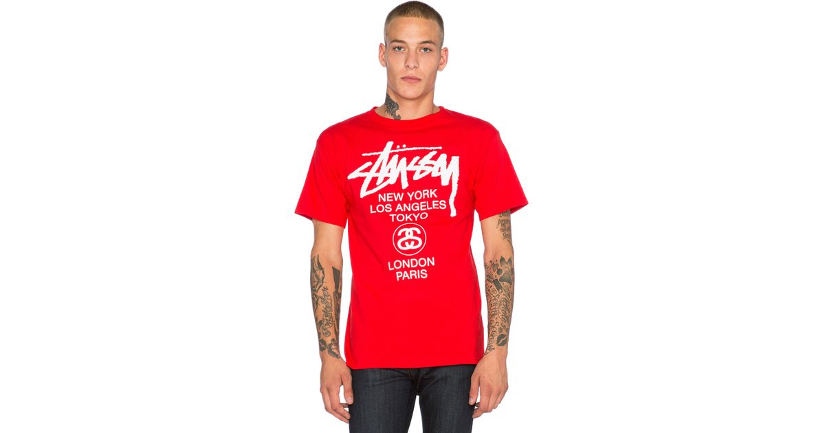 Stussy World Tour T-Shirt in Red for 