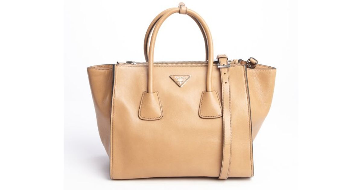 Prada Natural Grained Leather Twin Pocket Tote Bag in Brown ...  