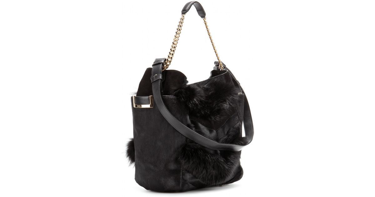 black fur shoulder bag