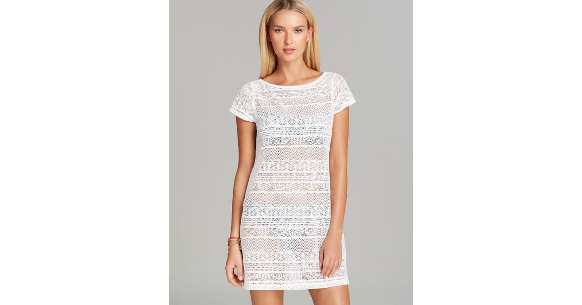 Ralph Lauren Lauren Crochet Tshirt Swim Cover Up Dress in White Lyst