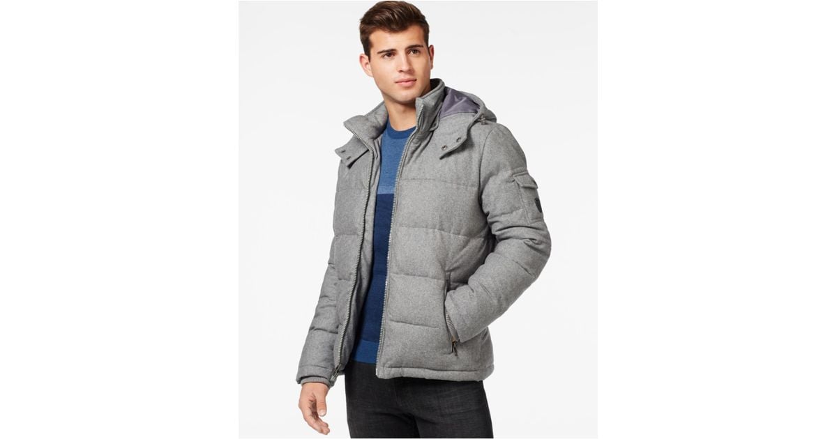 Guess Wool Quilted Down-filled Jacket With Removable Hood in Light Grey ...