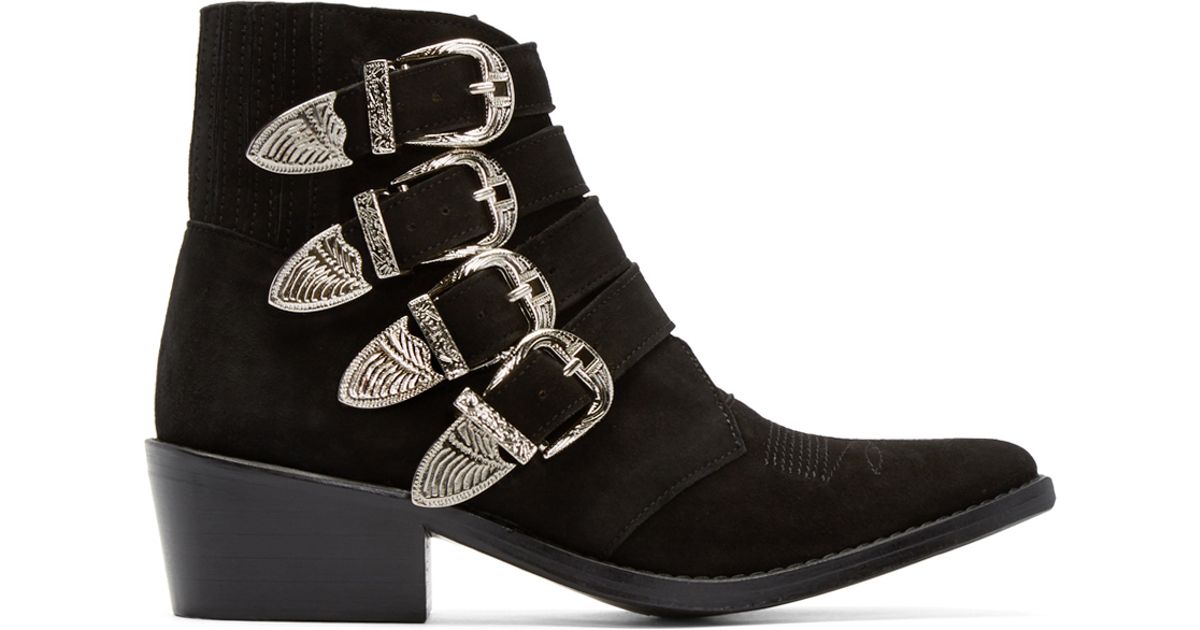 Toga Suede Black Western Buckle Boots 