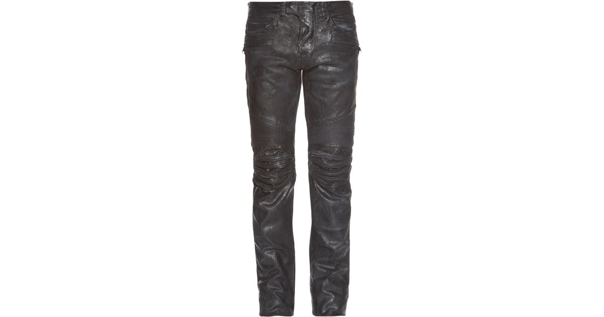 Balmain Biker High-shine Coated-denim Jeans in Black for Men | Lyst