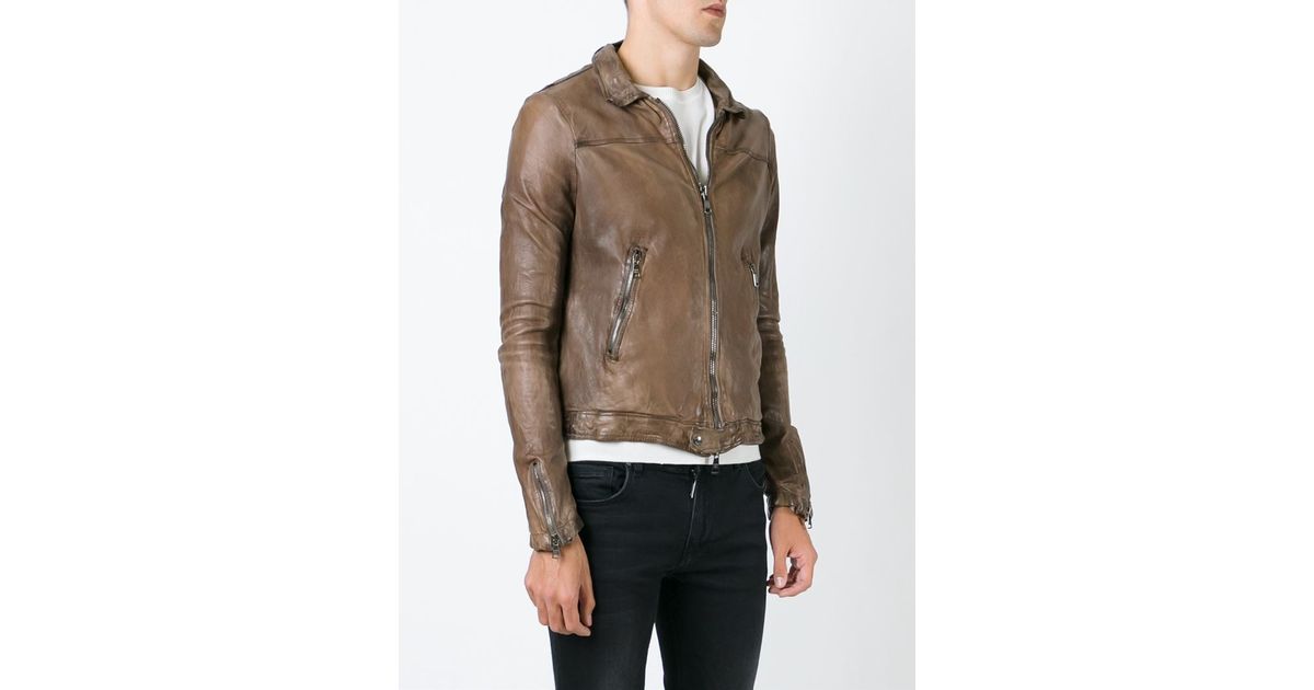 Save 1% Mens Clothing Jackets Leather jackets Giorgio Brato Brushed Faux Leather Biker in Brown for Men 