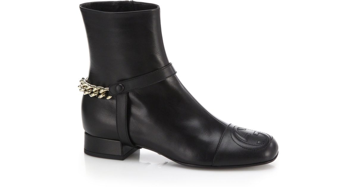 Gucci Soho Leather Chain-detail Ankle Boots in Black | Lyst