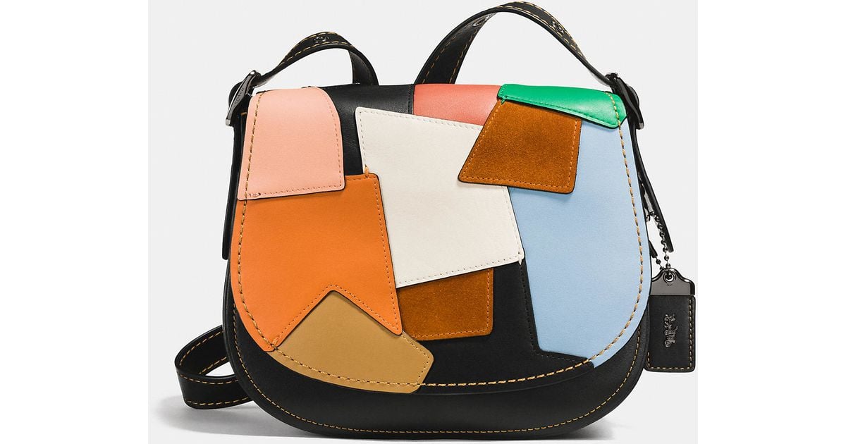 Coach Black Saddle Bag 23 In Patchwork Leather Coach Black Saddle Bag 23 In Patchwork Leather