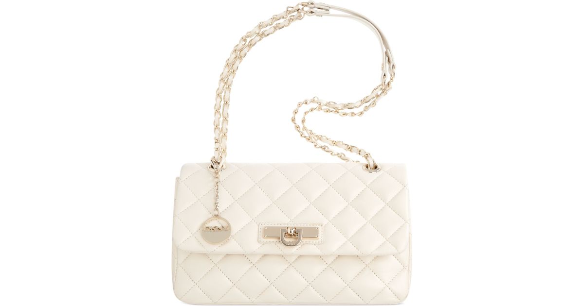 Jackson Chain Detail Quilted Shoulder Bag In White Faux Leather | EGO