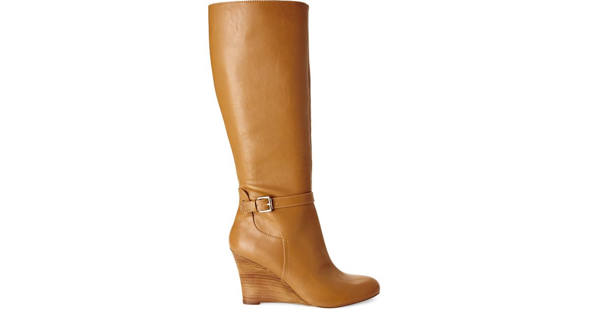 tan wedge knee high boots