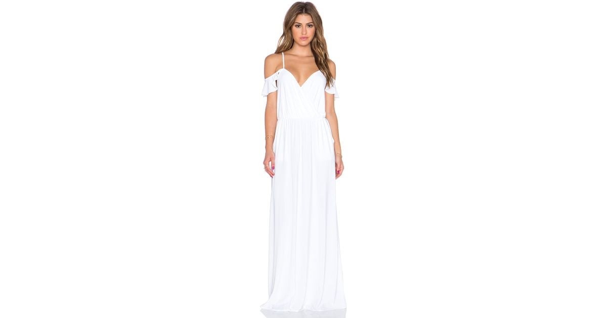 white cold shoulder maxi dress
