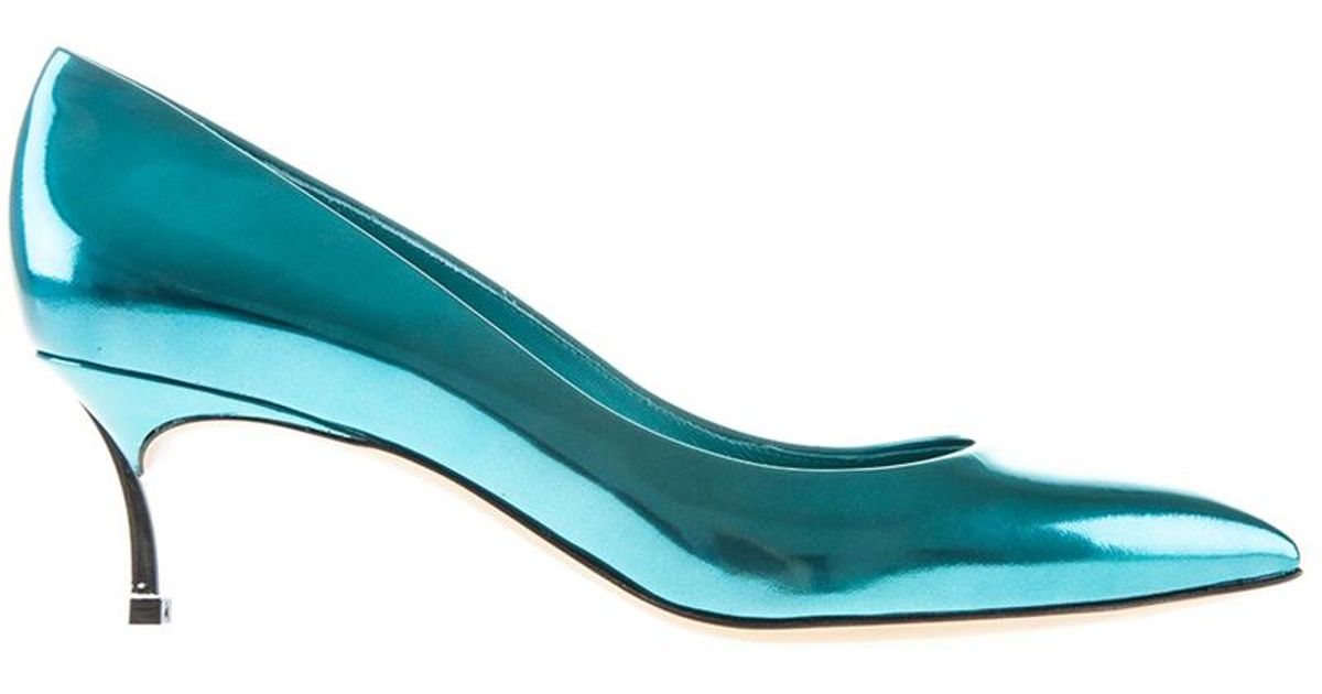 metallic blue pumps