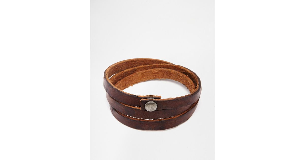 Jack & Jones Leather Wraparound Bracelet in Brown for Men - Lyst