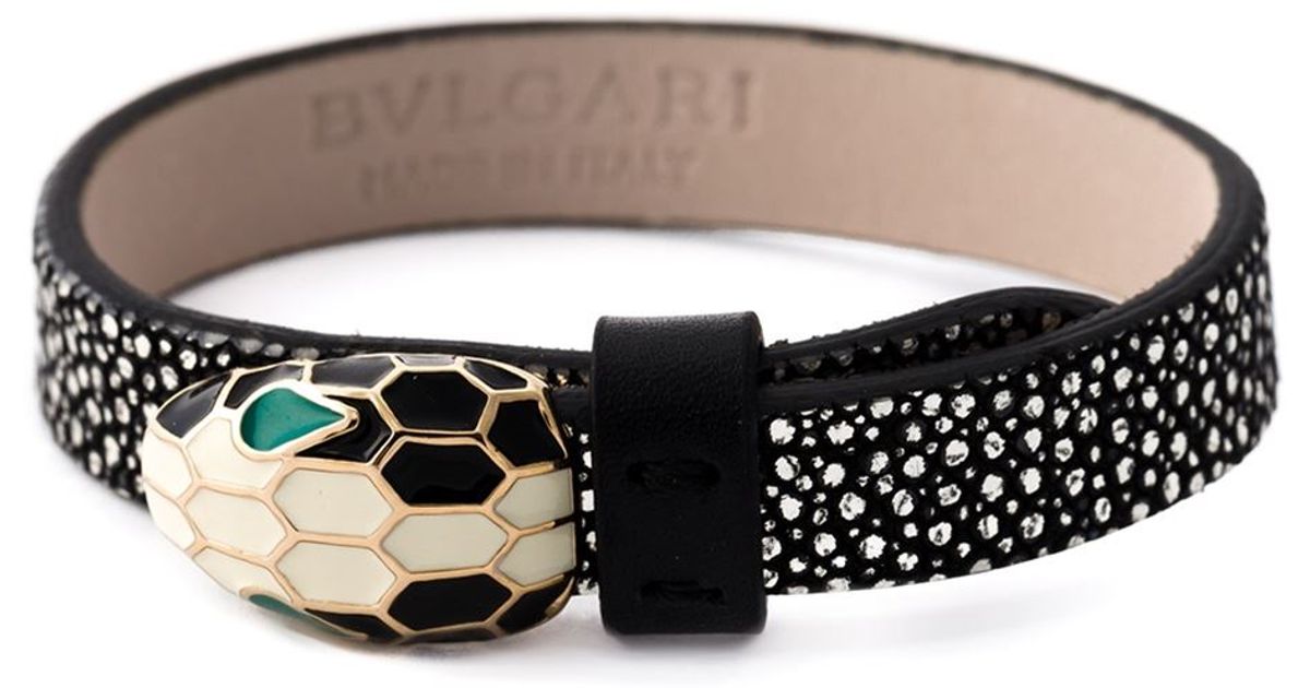BVLGARI Leather Snake Bracelet in Black Lyst