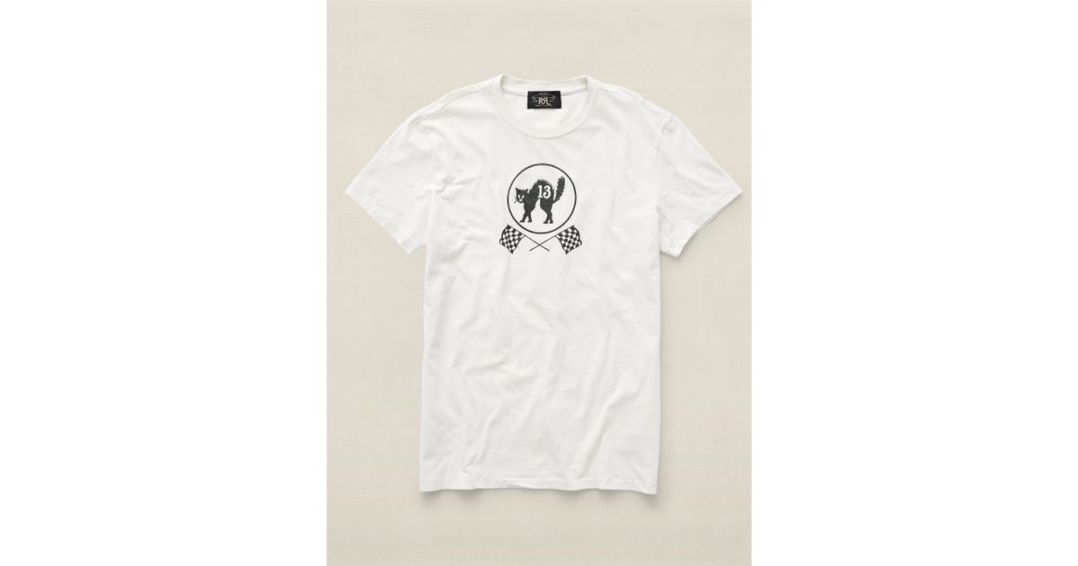 RRL Black Cat Graphic T-Shirt in Chalk 