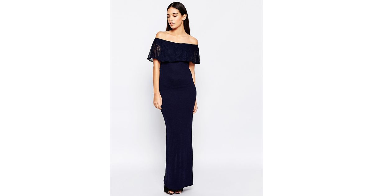 navy bardot maxi dress