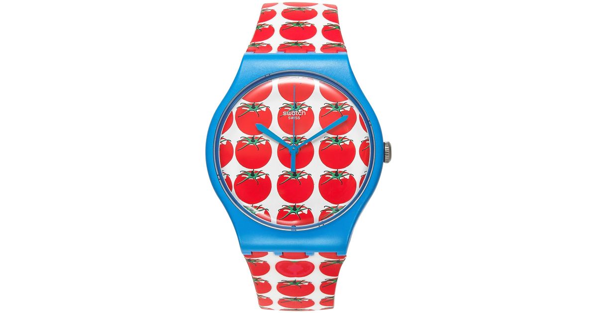 Swatch Unisex Swiss Tomatella Tomato Print White Silicone Strap Watch 41mm  Suos102 | Lyst
