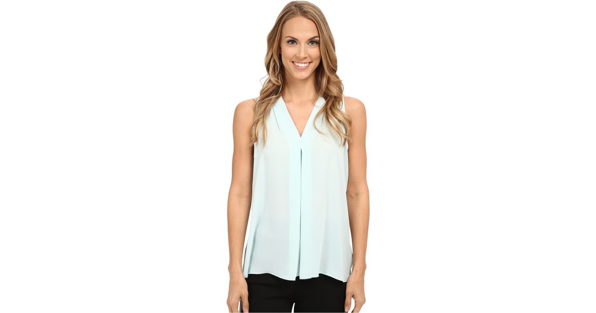 Vince Camuto Women's Blue Sleeveless V Blouse W/ Inverted Front