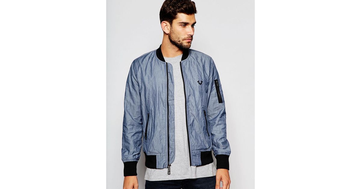 True Religion Cotton Bomber Jacket in Blue for Men Lyst