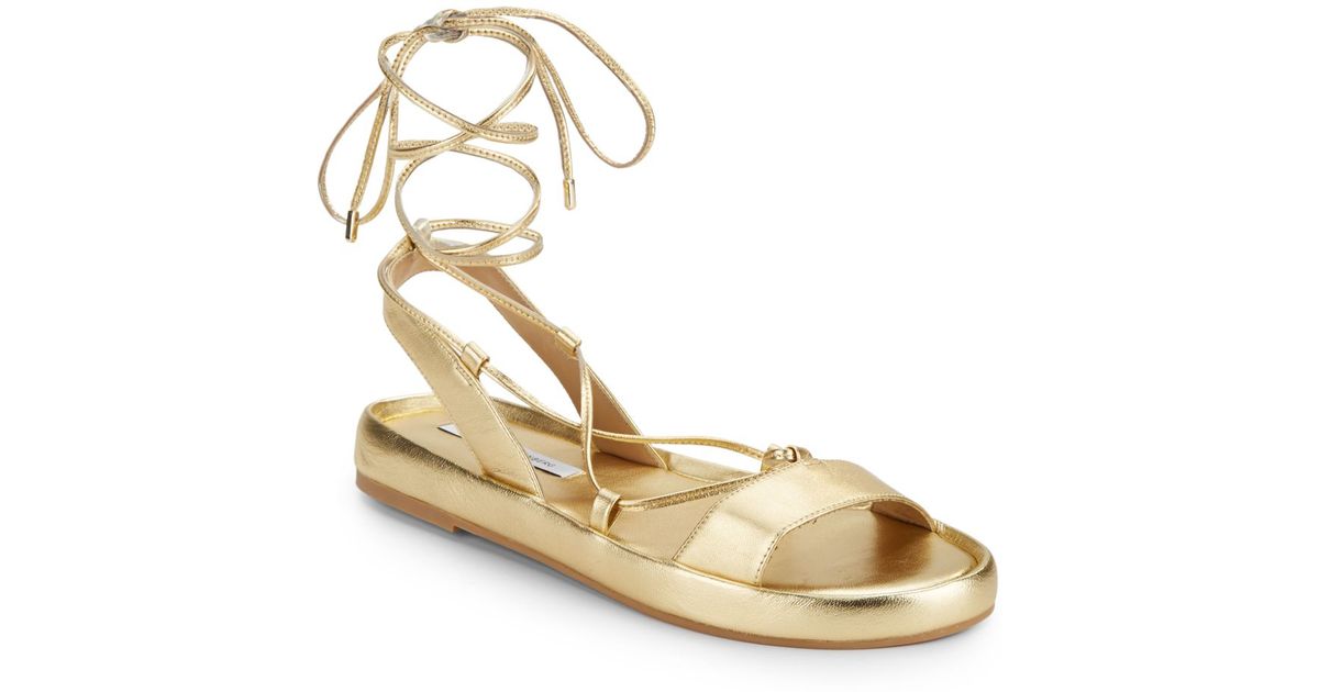 gold flat tie up sandals