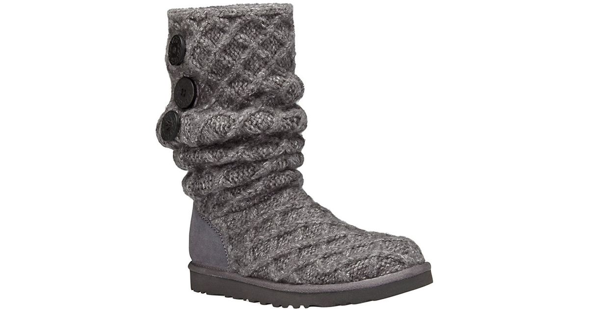 UGG Suede ® Classic Cardy Button Detailed Knit Boots in Charcoal (Black ...
