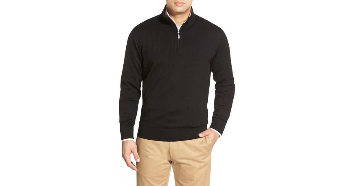 Bobby Jones Windproof Merino Wool Quarter Zip Sweater In Black For Men Lyst