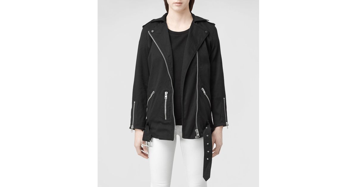 AllSaints Felis Long Denim Biker Jacket in Black Lyst