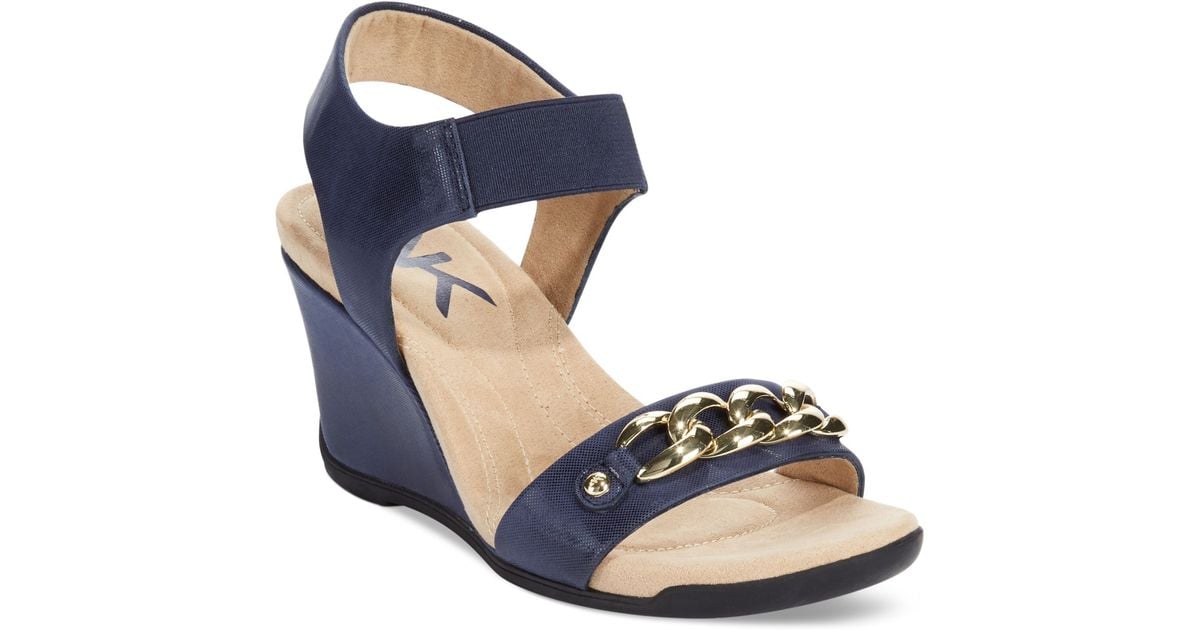 Anne Klein Laceyanne Wedge Sandals in Blue | Lyst