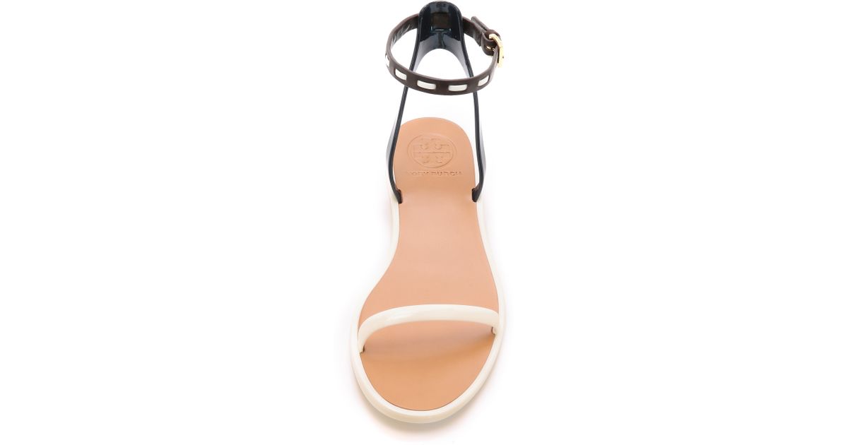 Tory Burch Leather Ankle Strap Jelly Sandals Ivory/tory Navy/coconut