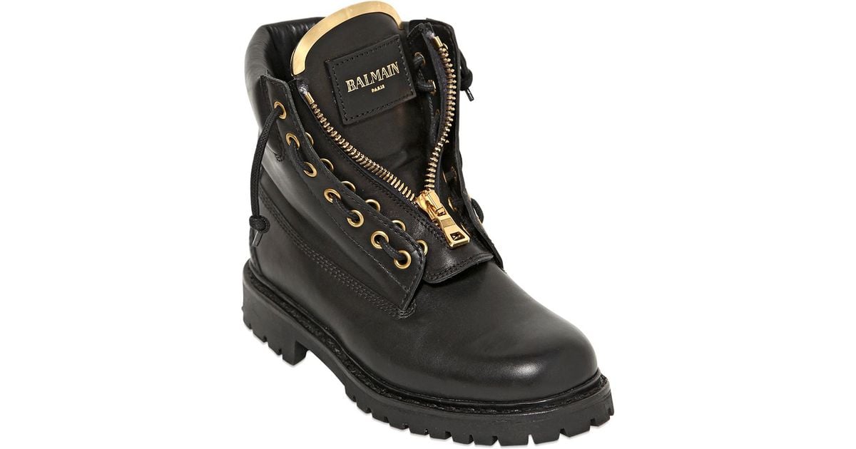 Balmain 20mm Taiga Leather Boots in Black for Men | Lyst