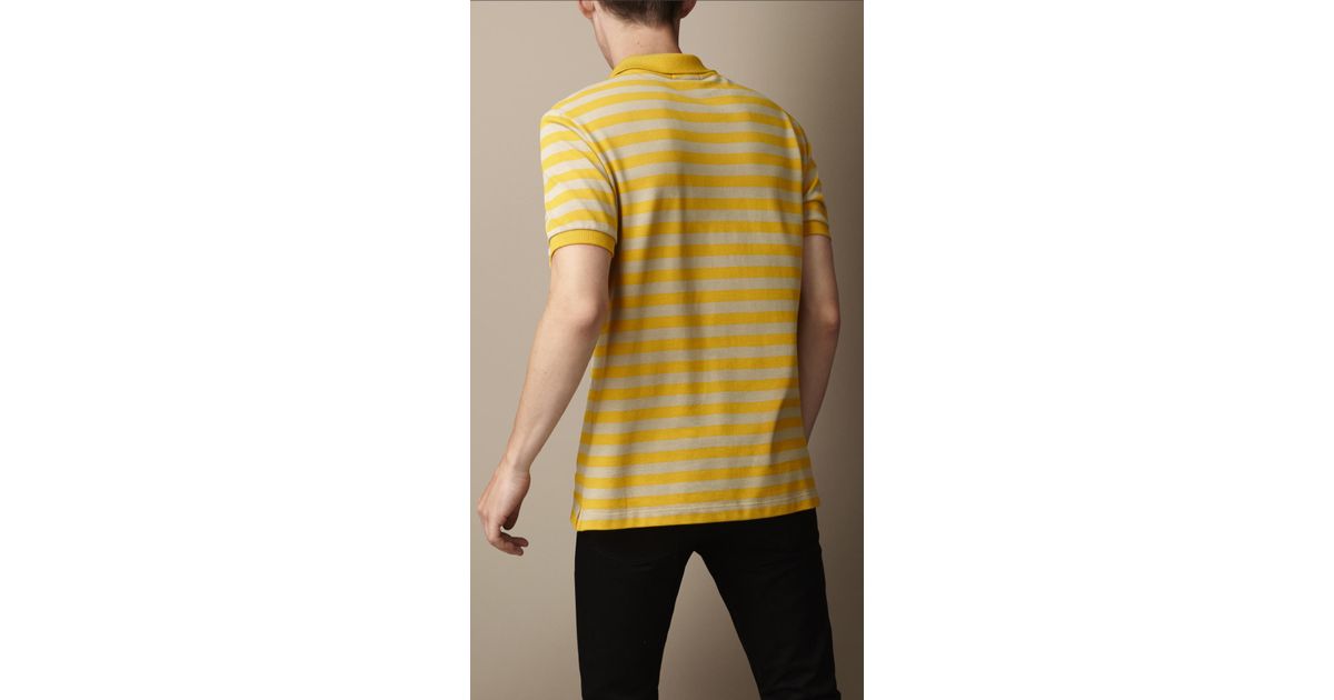 Burberry Striped Polo Shirt in Yellow for Men Lyst