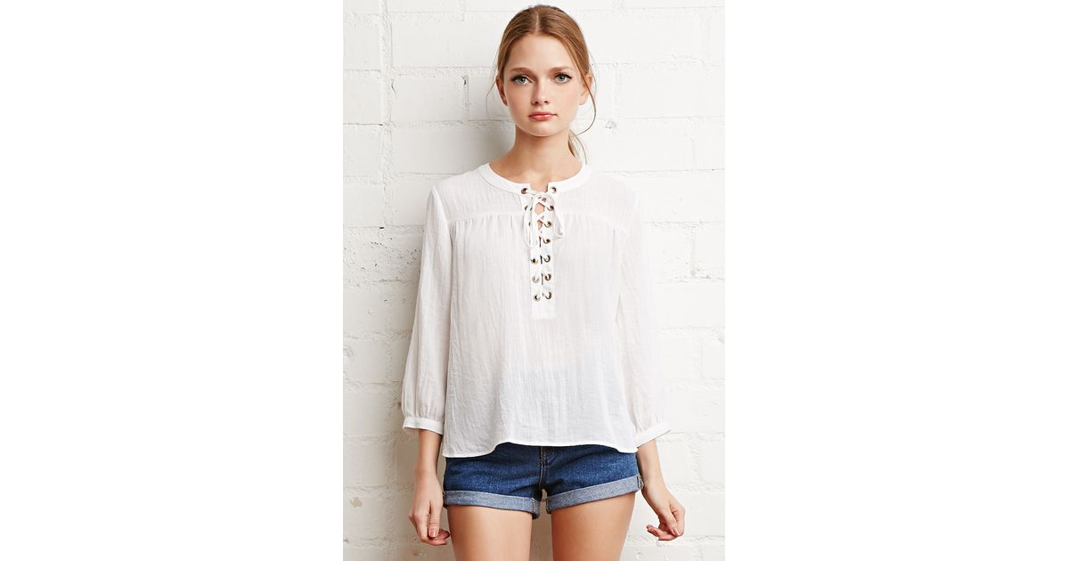 lace up peasant top