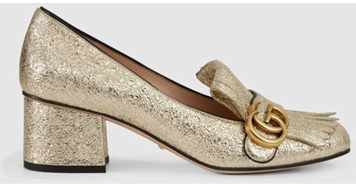 gucci metallic mid heel pump