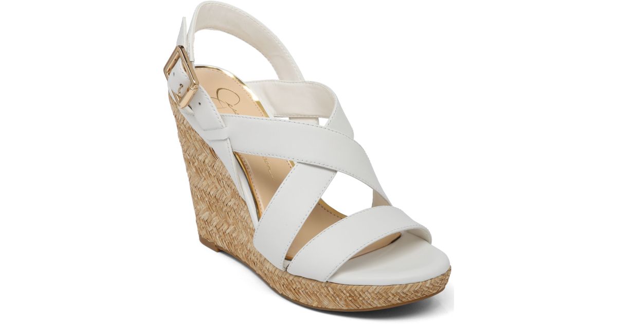 Jessica Simpson Jerrimo Platform Wedge Sandals in White | Lyst